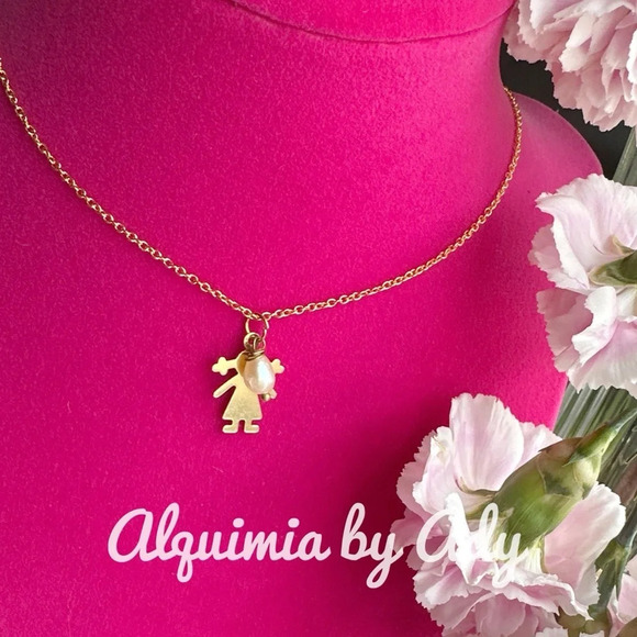 Freshwater pearl Vermeil gold 925 stamped girl charm dainty necklace - Picture 2 of 7